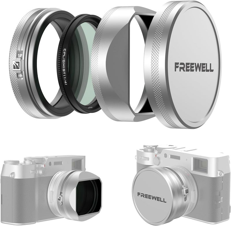 FreeWell مجموعة فلتر CPL/بلاك ديفيوجن ميست (1/4) مع غطاء عدسة لسلسلة فوجي X100 (X100VI، X100V، X100T، X100F، X100S، X100) (فضي) - Image 1